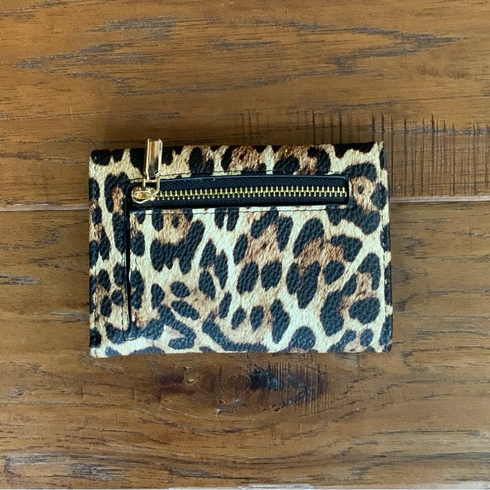 Leopard Print Fold-Over Wallet in Brown and Black - Picture 3 of 5